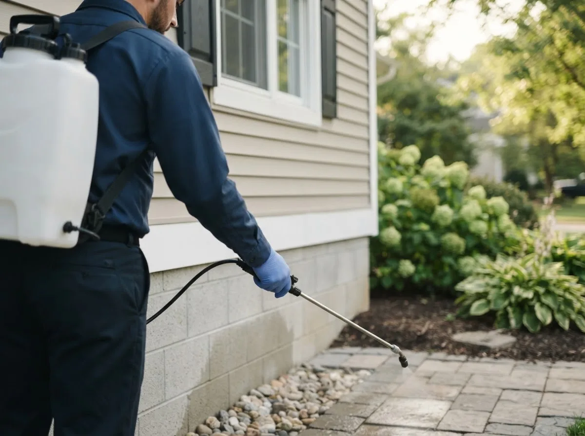 Pest control technician inspecting a home in Higginsport, OH